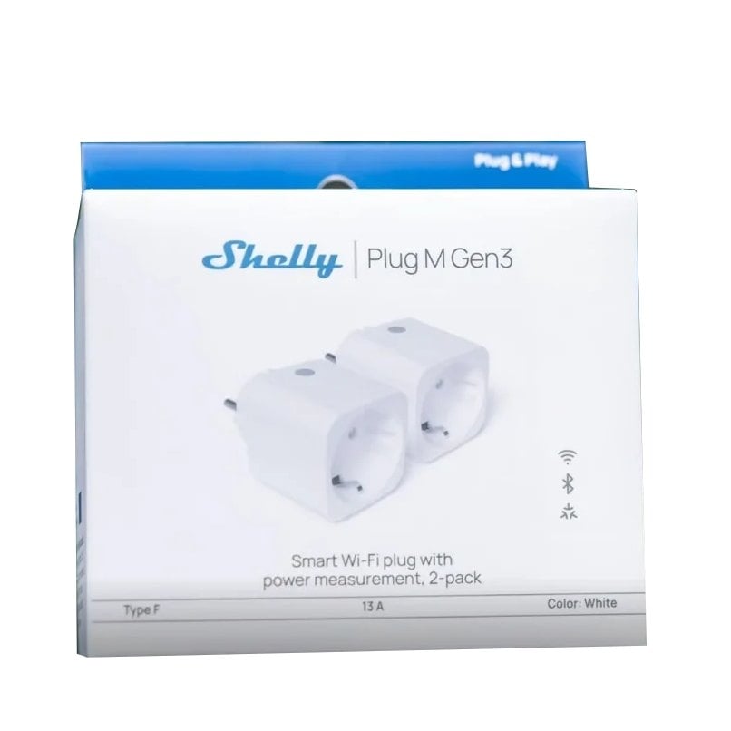 Смарт адаптер за контакт с измервател Shelly Plug M Gen3 13A 2 броя