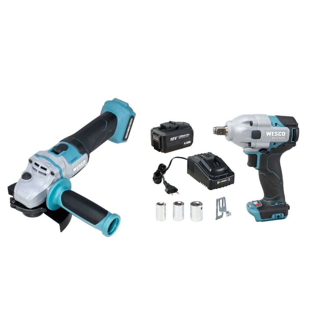 Акумулаторен ъглошлайф  Wesco WS2890.9 и гайковерт WS2407 / 18V с батерия и зарядно