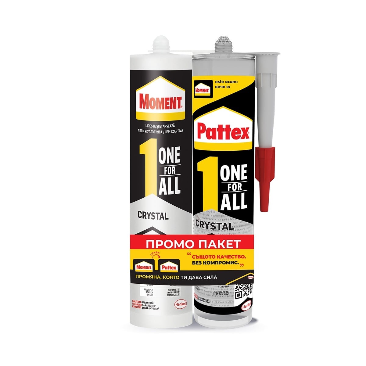 Промо пакет Moment/Pattex OneForAll Crystal монтажно лепило 2x290г