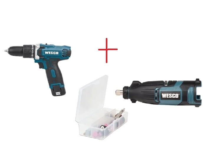 Ударна бормашина Wesco WS2547K + шлифовалка Wesco WS2539.9 с батерия, зарядно и чанта