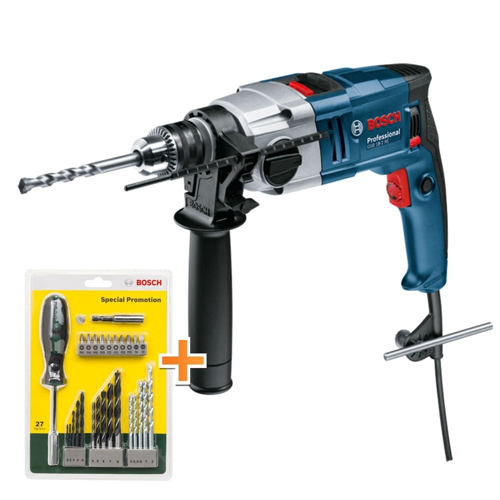 Ударна бормашина Bosch GSB 18-2 RE с подарък комплект консумативи Bosch 27 части 