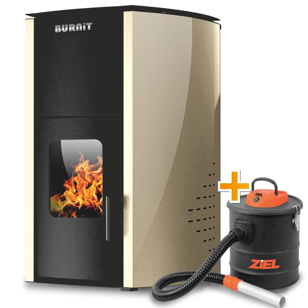 Пелетна камина Burnit Comfort 13 с водна риза / слонова кост + прахосмукачка за пепел