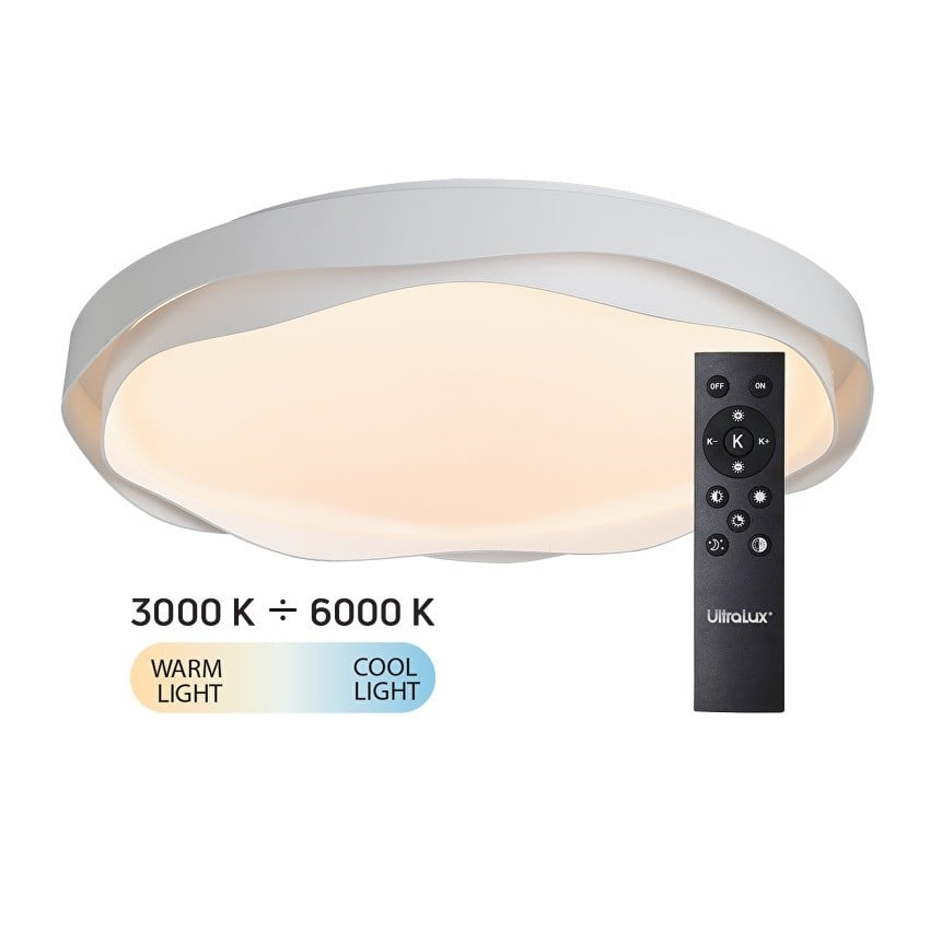 LED димираща CCT плафониера с дистанционно управление Ultralux Portofino 72W IP20 бяла