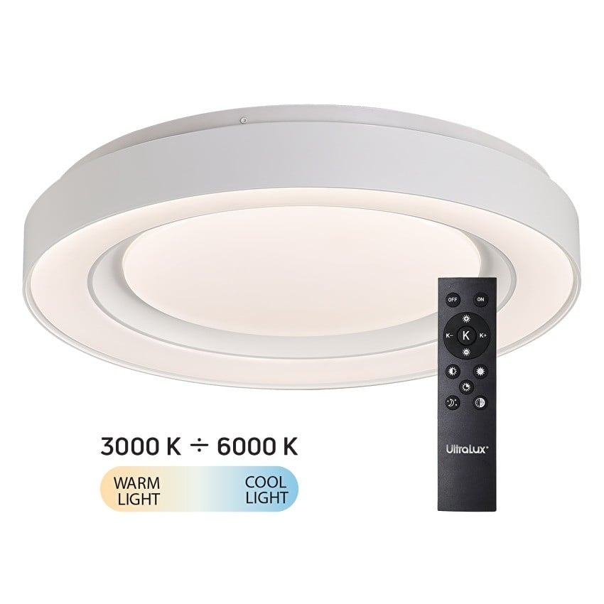 LED димираща CCT плафониера Ultralux Pula 72W IP20 бяла