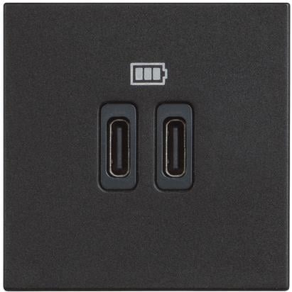 Розетка 2xUSB тип C 3A 2 модула Bticino Classia черен