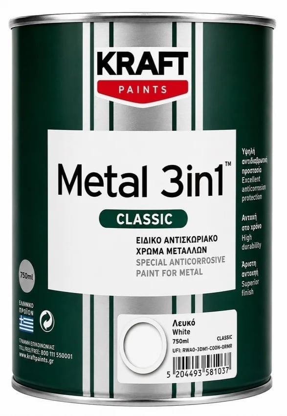 Емайллак 3 в 1 Kraft бял гланц 0.75л