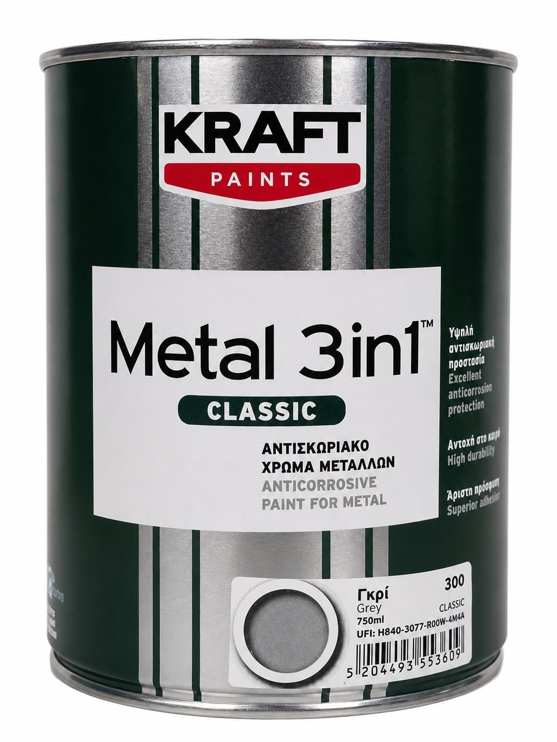 Емайллак 3 в 1 Kraft 300 сив гланц 0.75л