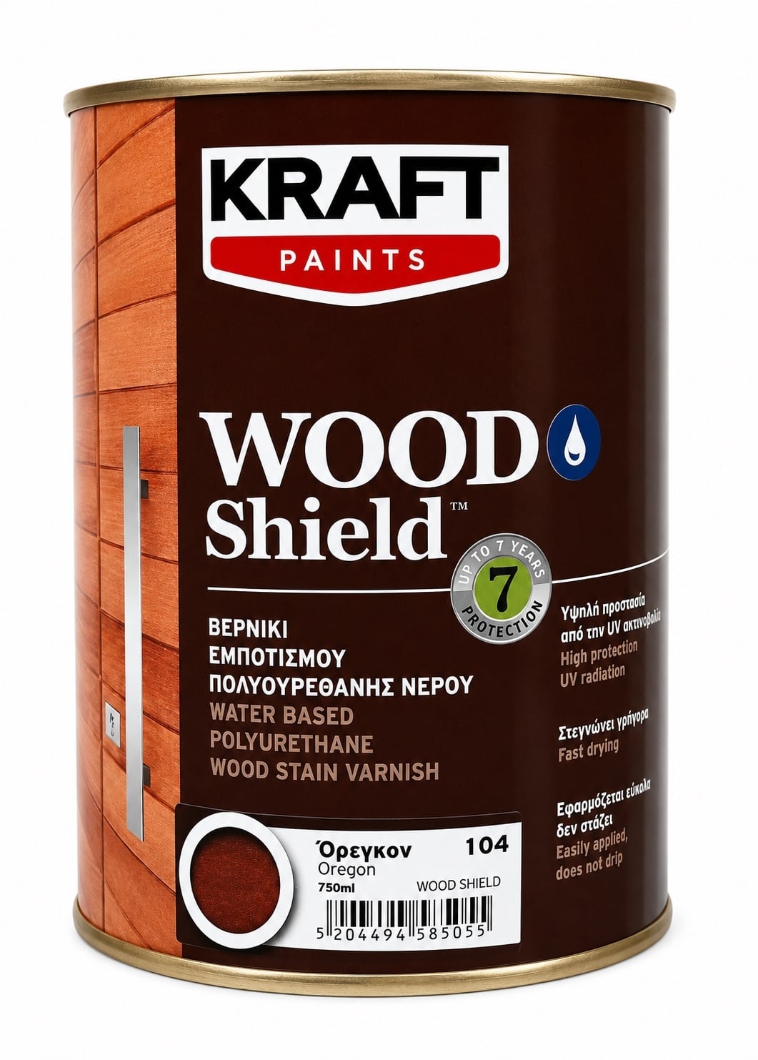 Импрегниращ полиуретанов лак на водна основа Kraft Wood Shield 104 орегон 750 мл