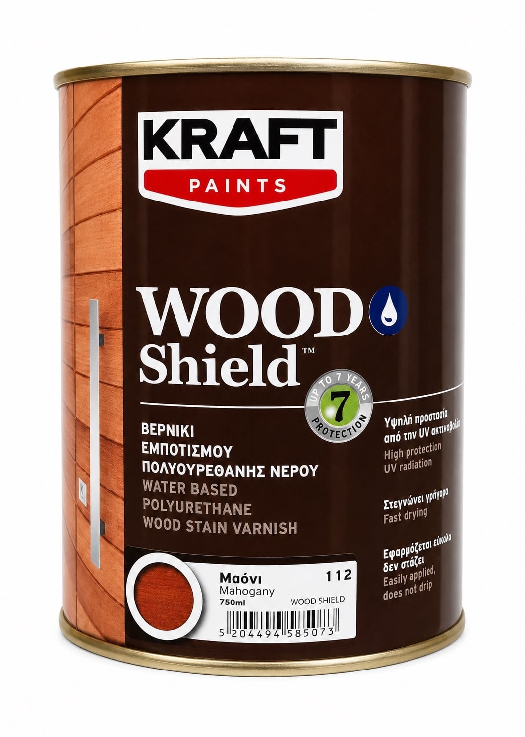 Импрегниращ полиуретанов лак на водна основа Kraft Wood Shield 112 махагон 750 мл