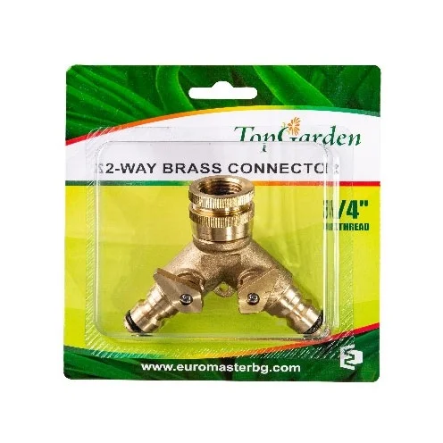 Двоен месингов разклонител с кранове Top Garden 1/2'' и 3/4''