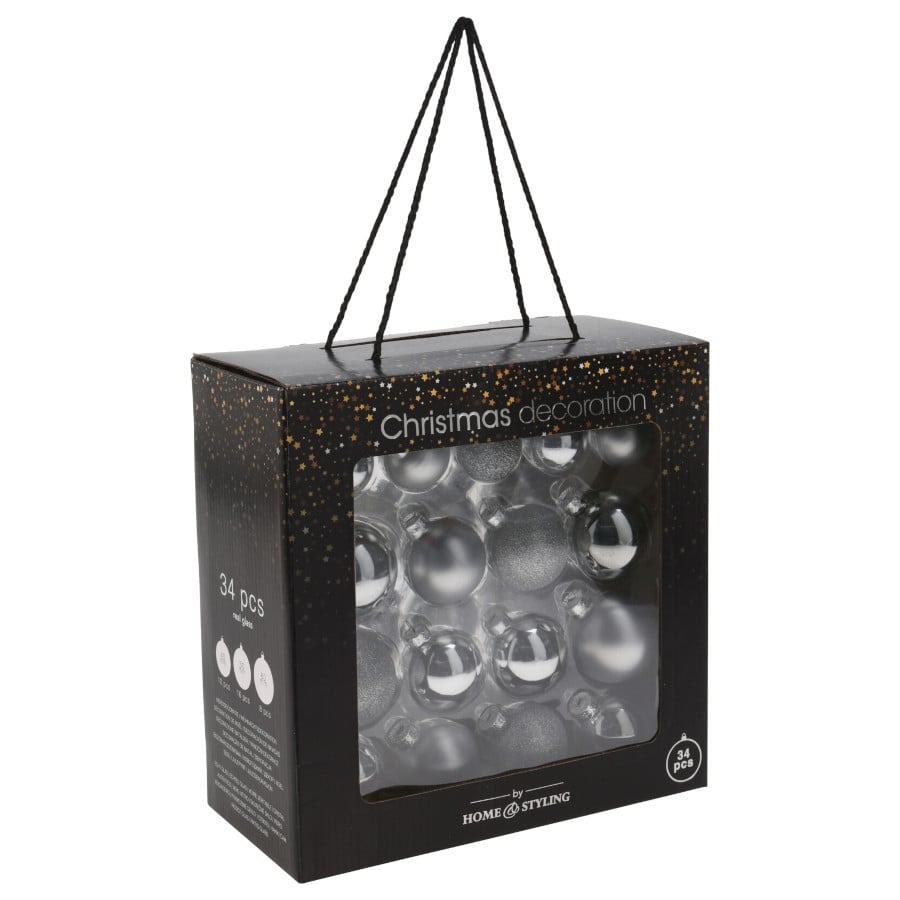Комплект коледни топки сребърни 34 броя