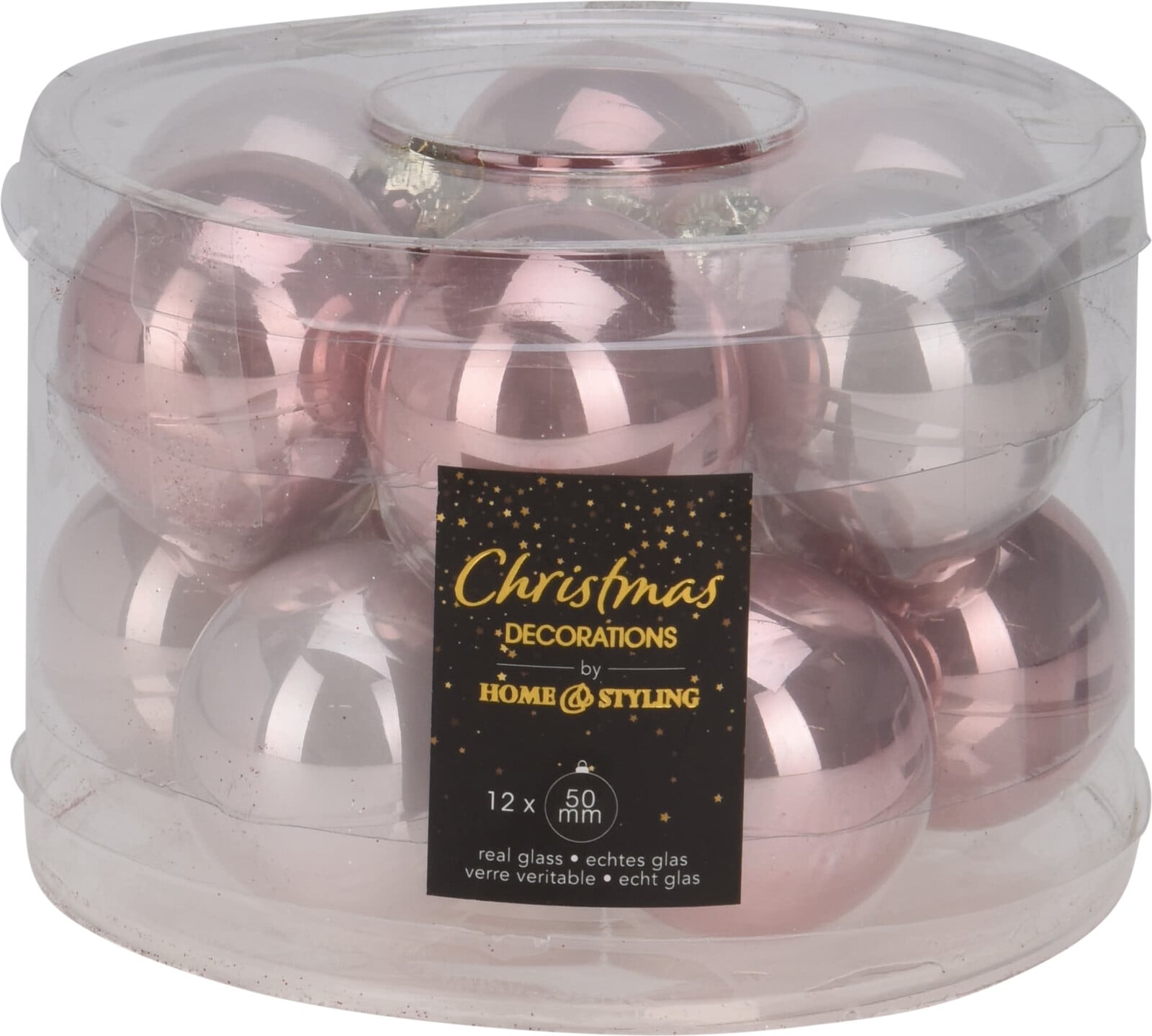 Комплект коледни топки 50мм розови 12 броя