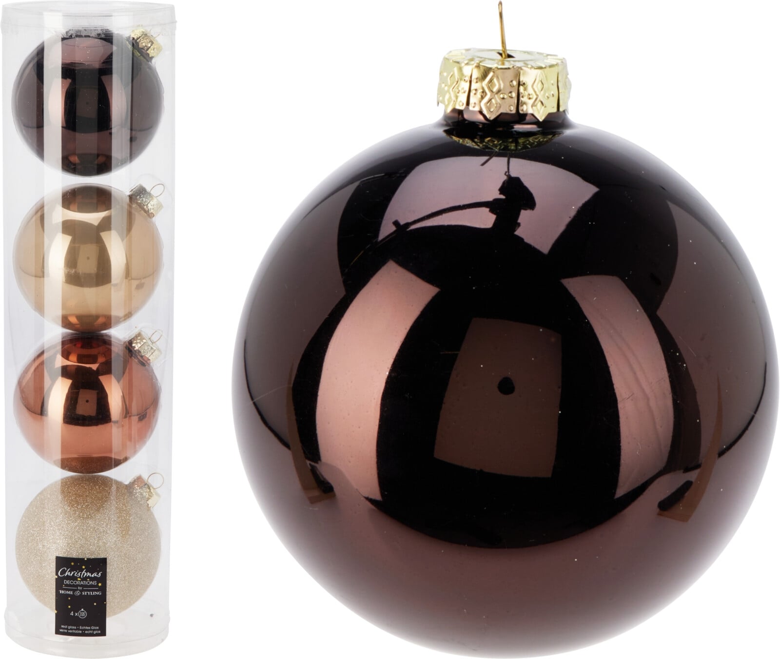 Комплект коледни топки 10см кехлибар 4 броя