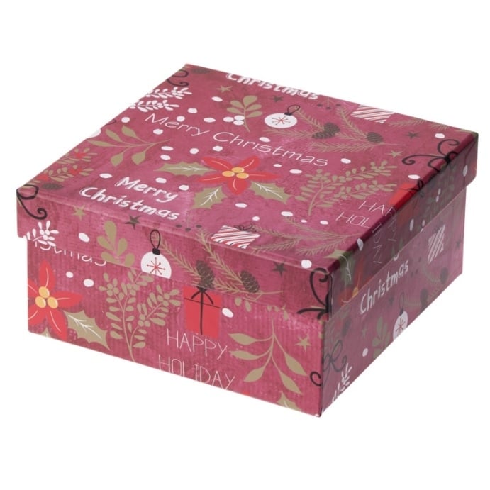 Коледна кутия за подарък 14,5 х 14,5 х 7 см микс