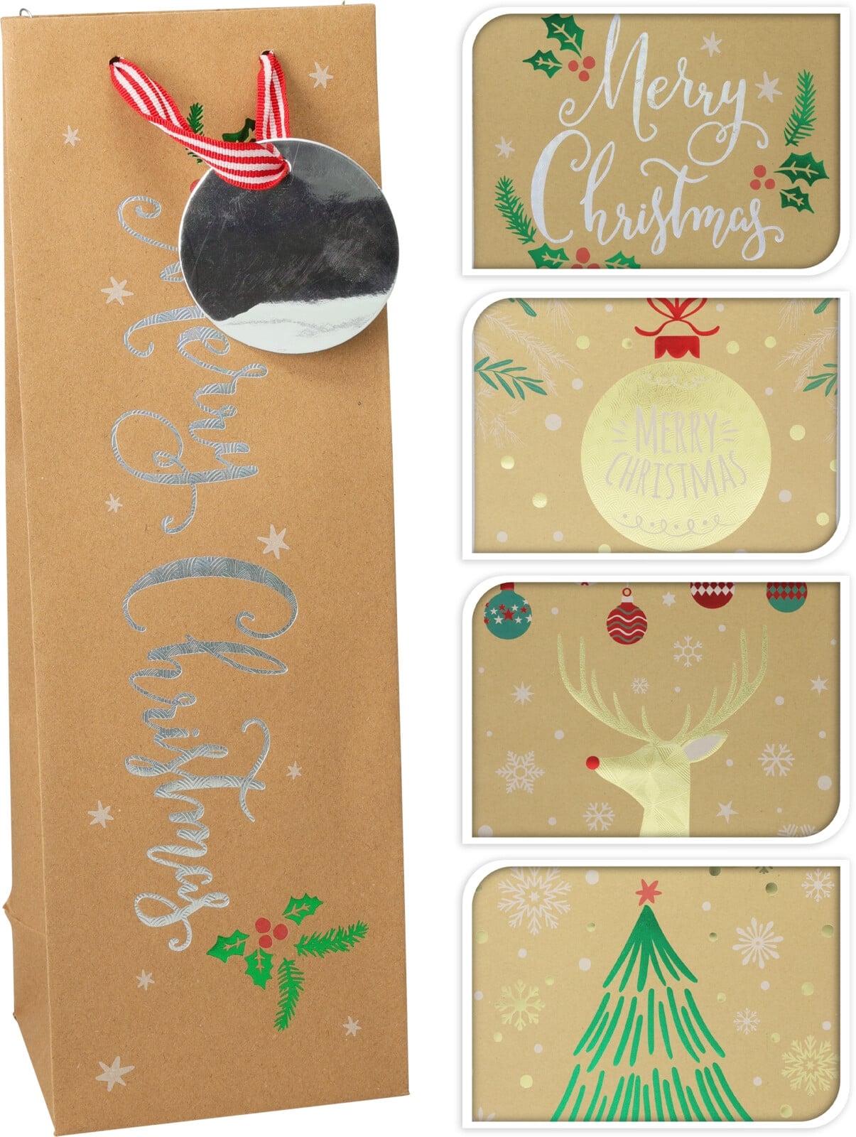 Коледна торбичка с дръжки за бутилка Craft 36 х 12 х 9 см микс