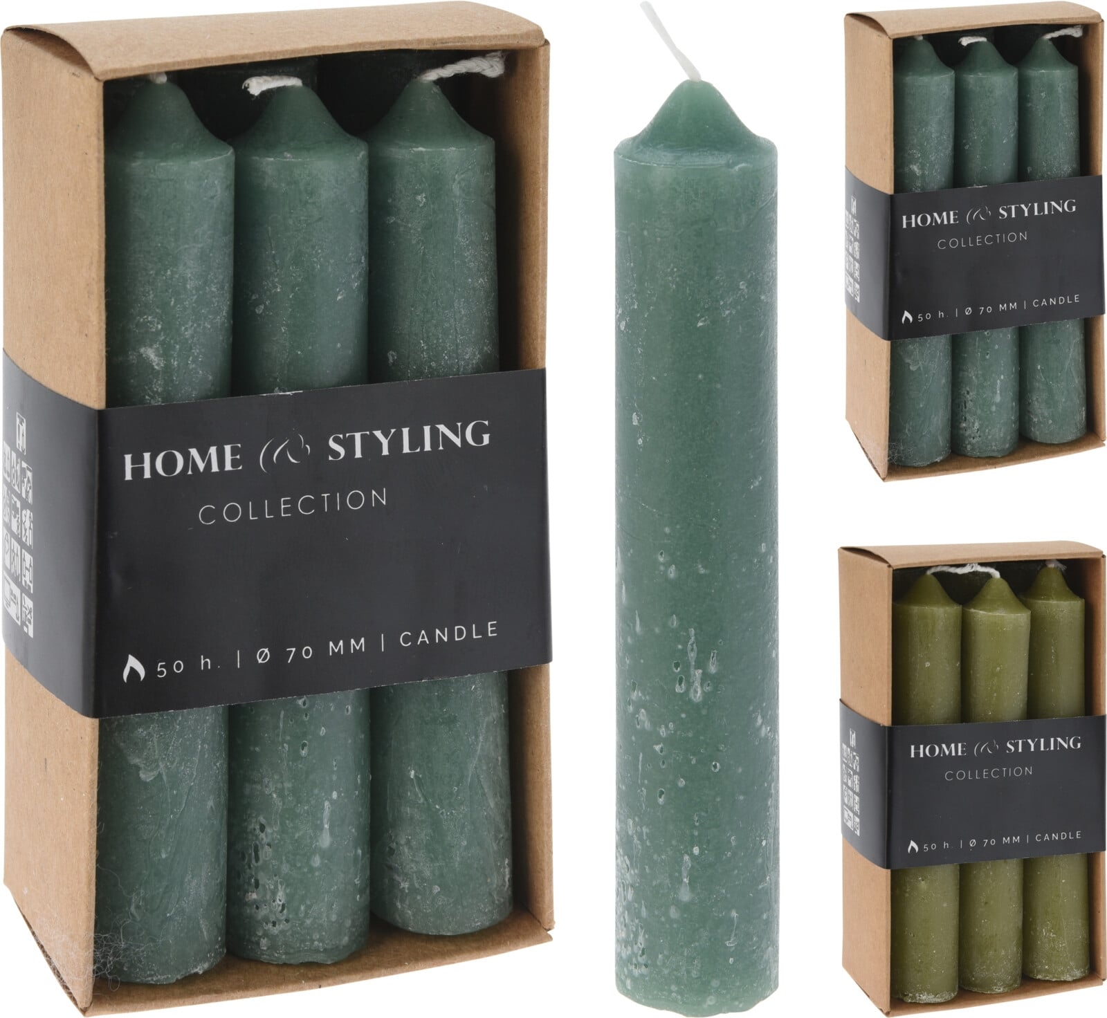 Комплект свещи пилон 12 см 6 броя зелени