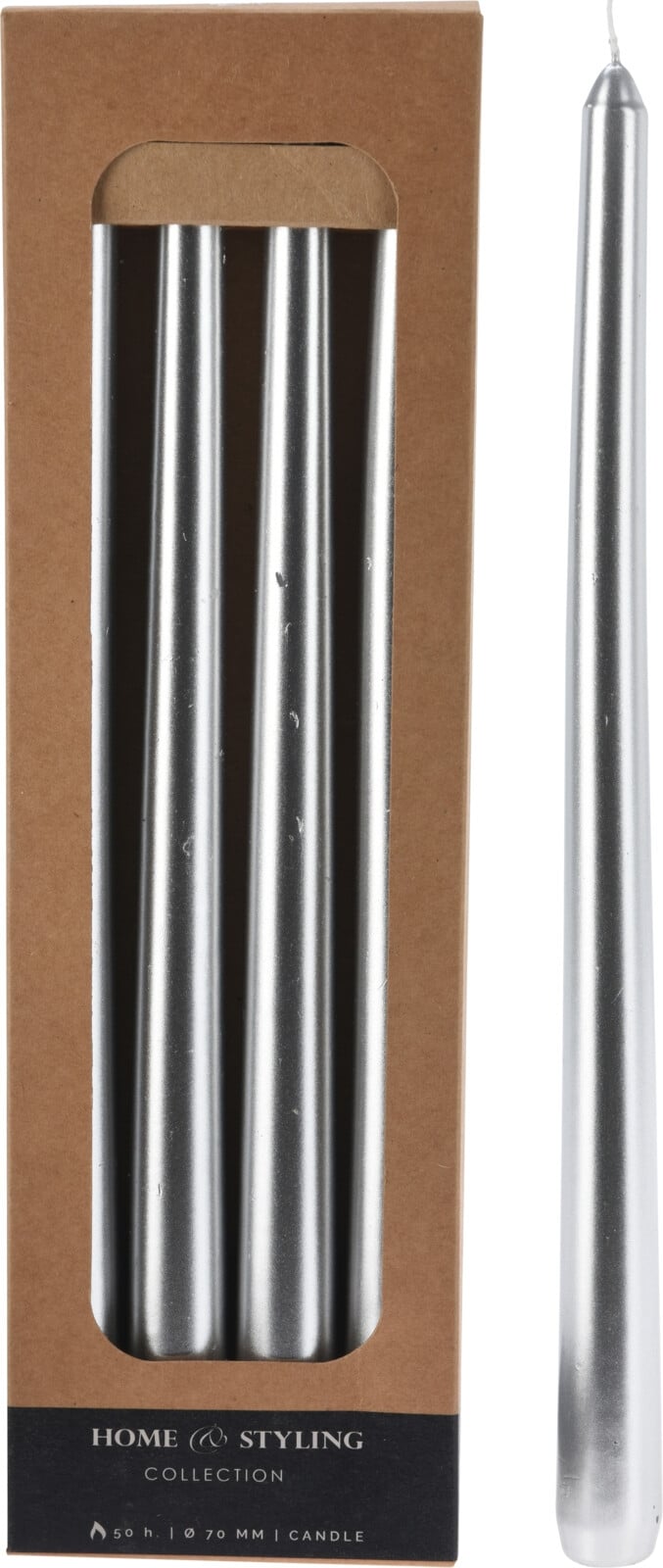 Комплект свещи конус 30 см 4 броя сребро