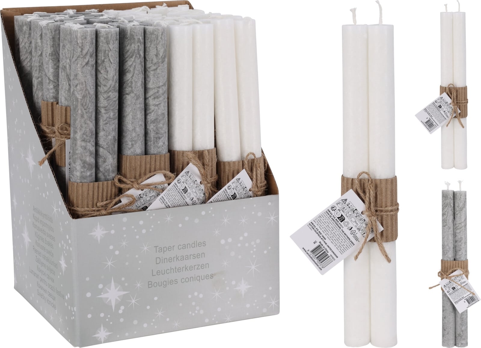 Комплект свещи конус 2 броя микс бяло / сиво