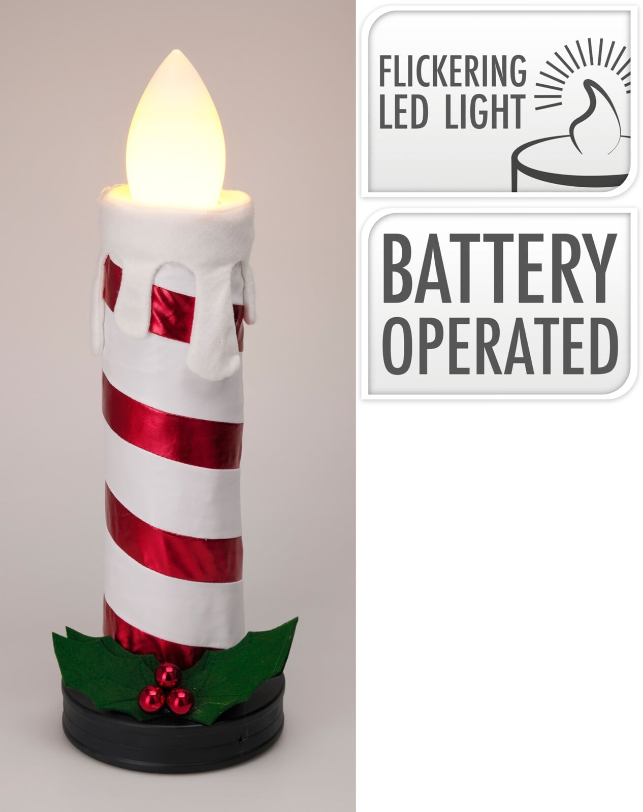 Коледна LED свещ с батерии Candy 60 см бяла