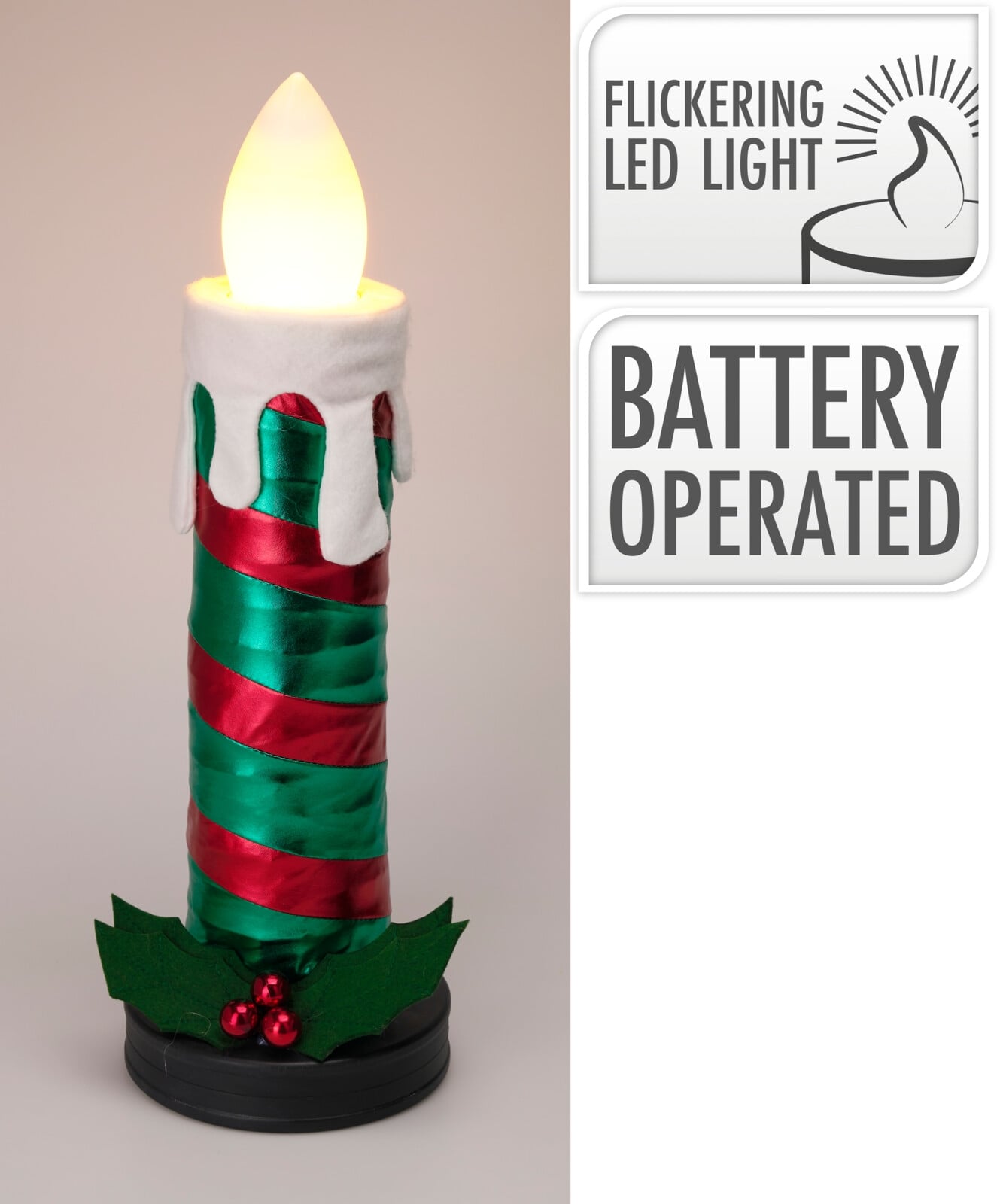 Коледна LED свещ с батерии Candy 60 см зелена