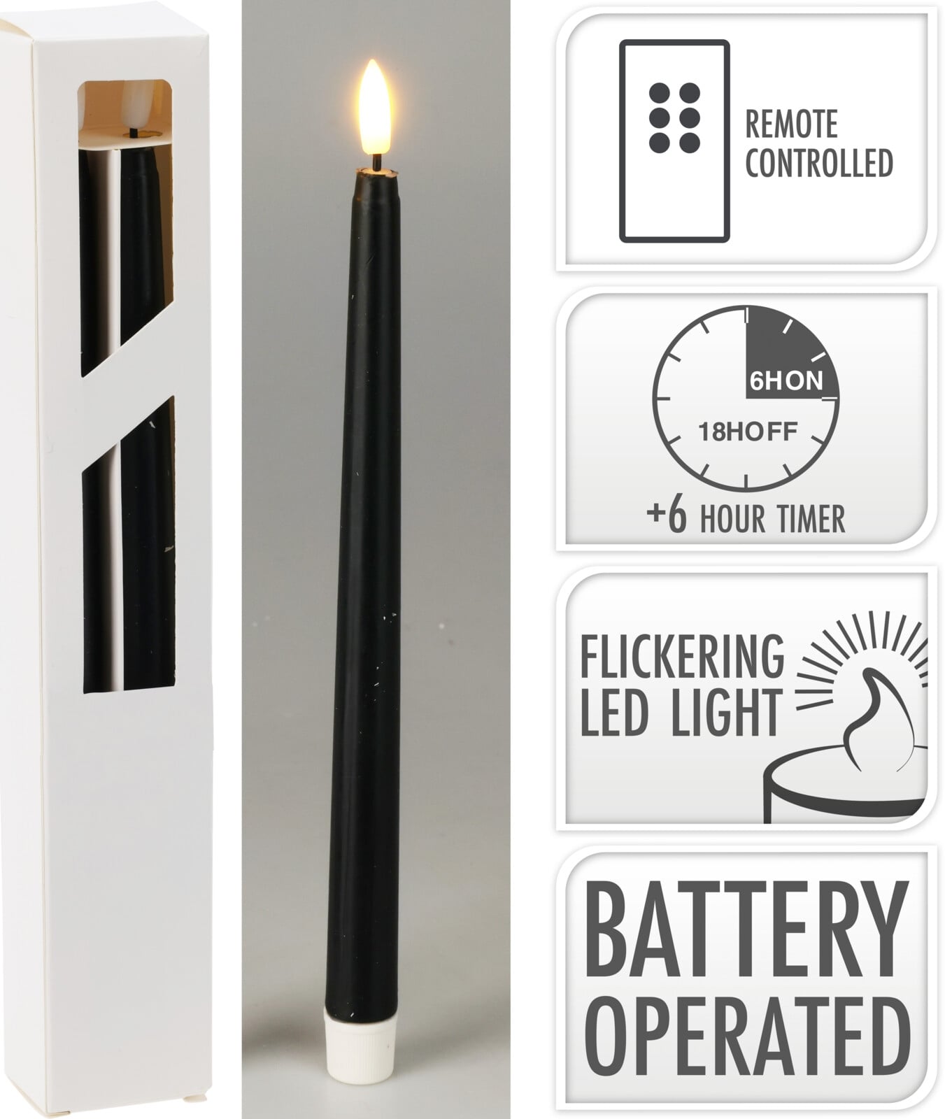 LED свещ конус 27 см черна