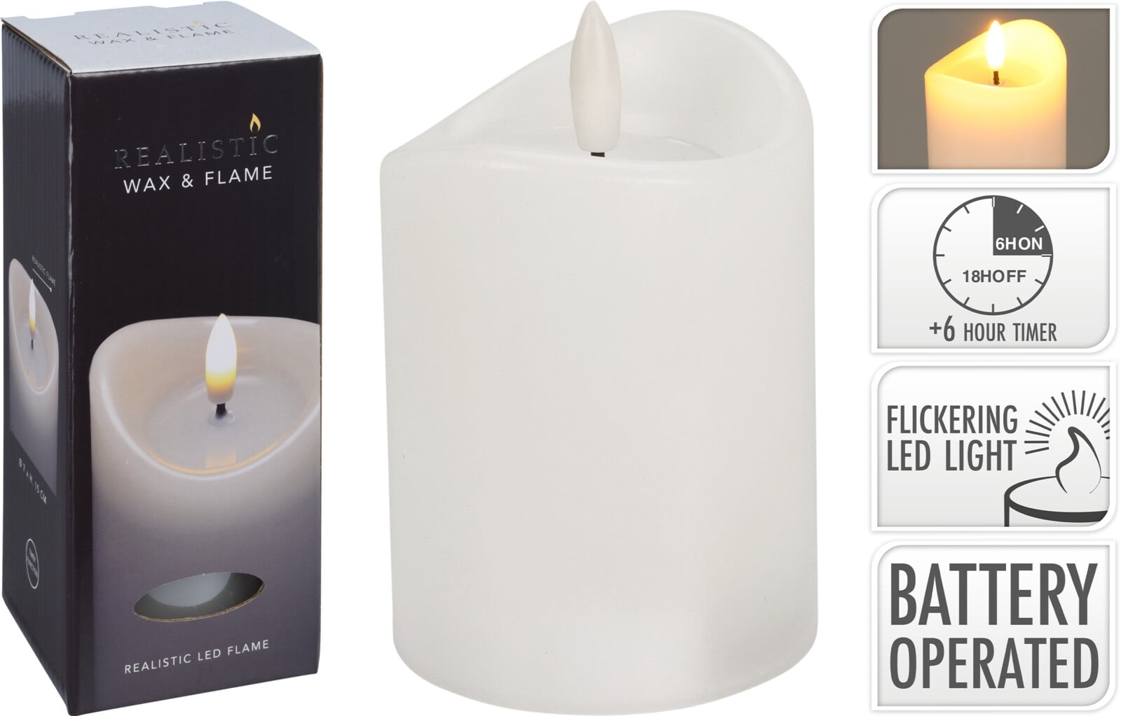 LED свещ Jelly 7 х 7 х 15 см бяла