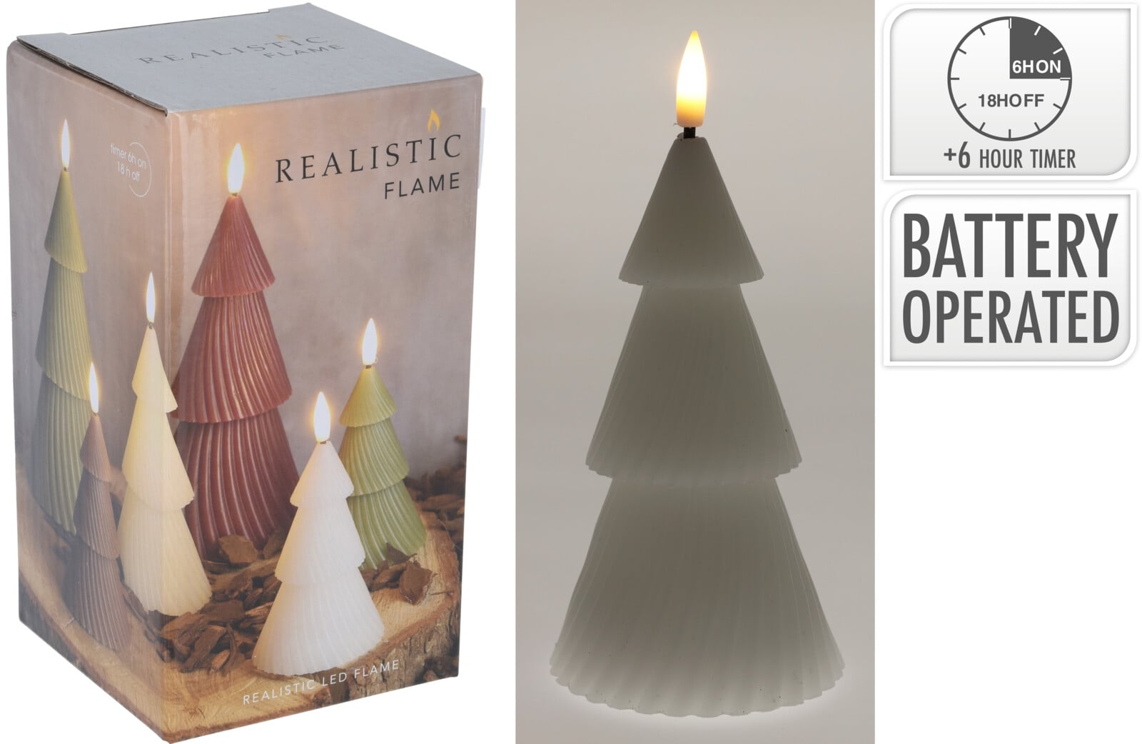 LED свещ Tree 7,5 х 7,5 х 11 см бяла