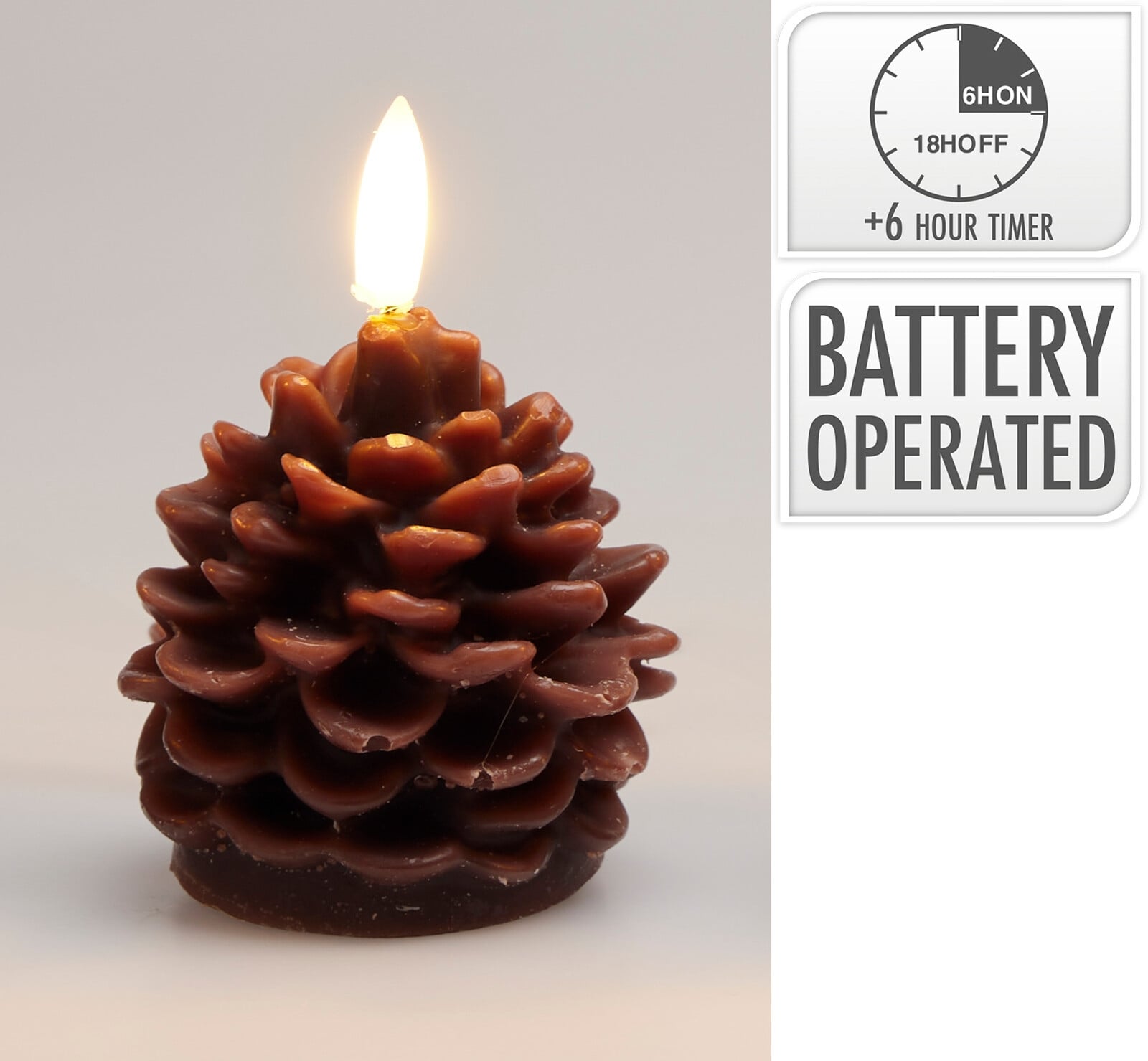 Коледна LED свещ Pinecone 6,5 х 6,5 х 7 см кафява