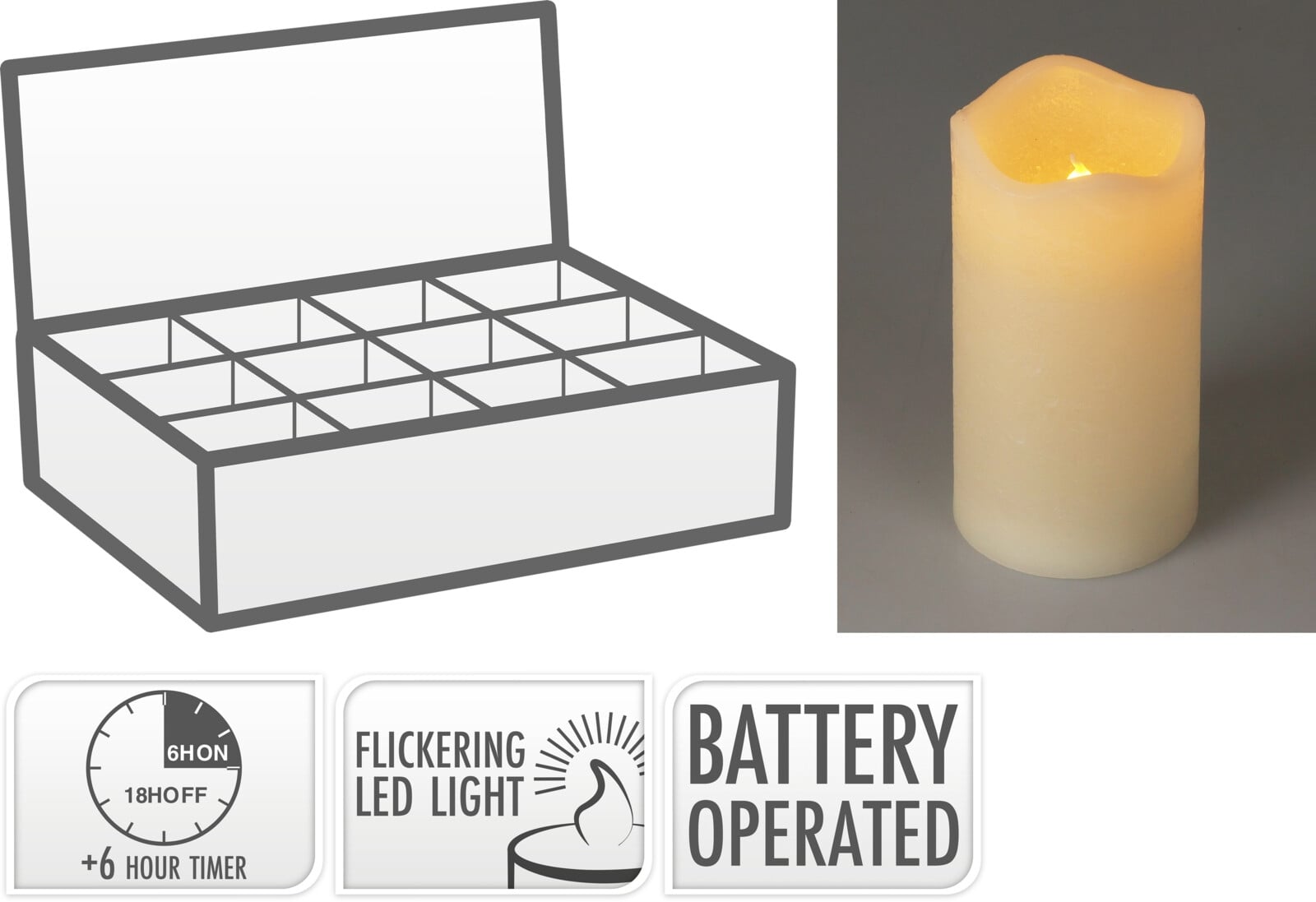 Коледна LED свещ ø 7 х 13 см слонова кост