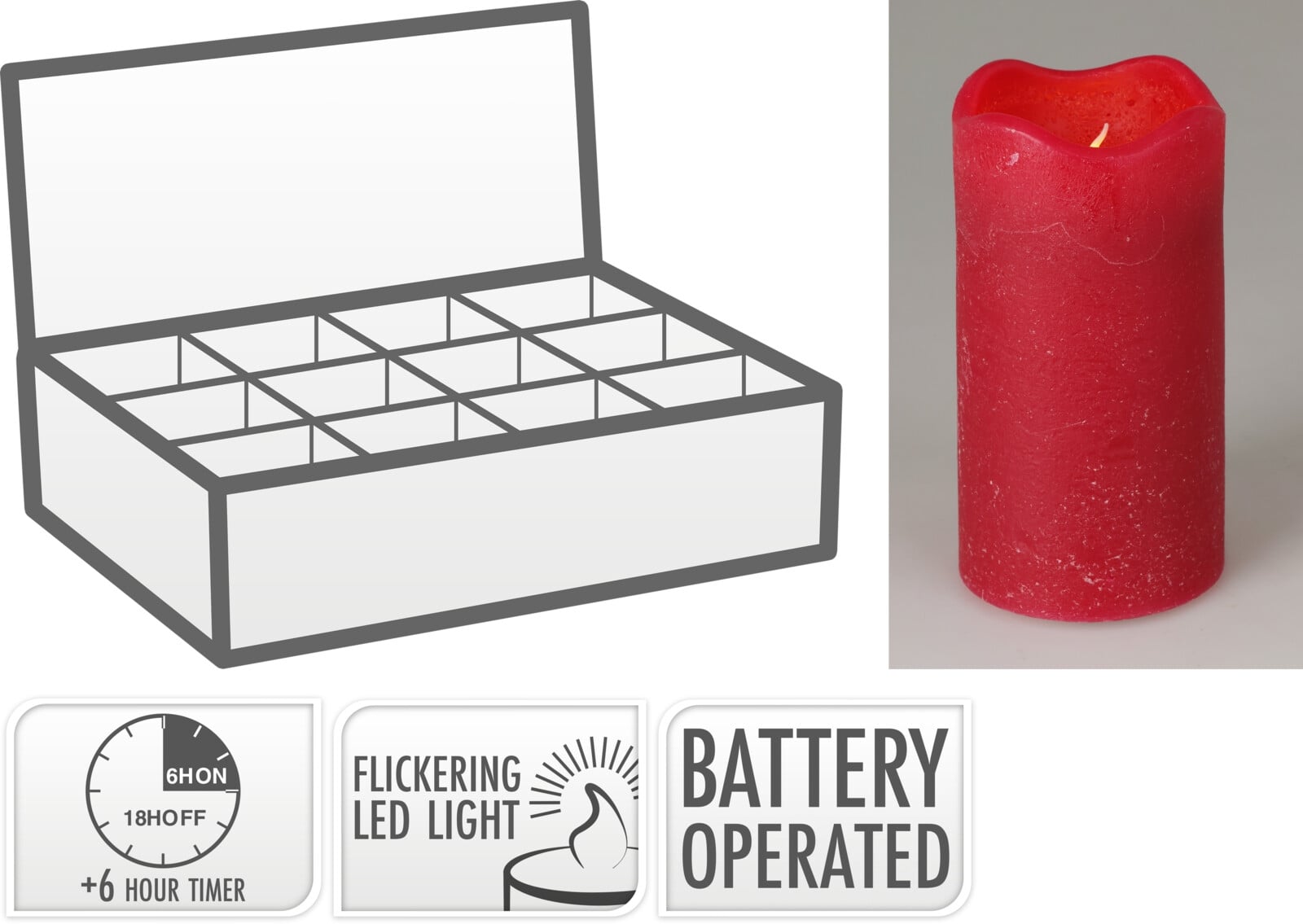 Коледна LED свещ ø 7 х 13 см червена