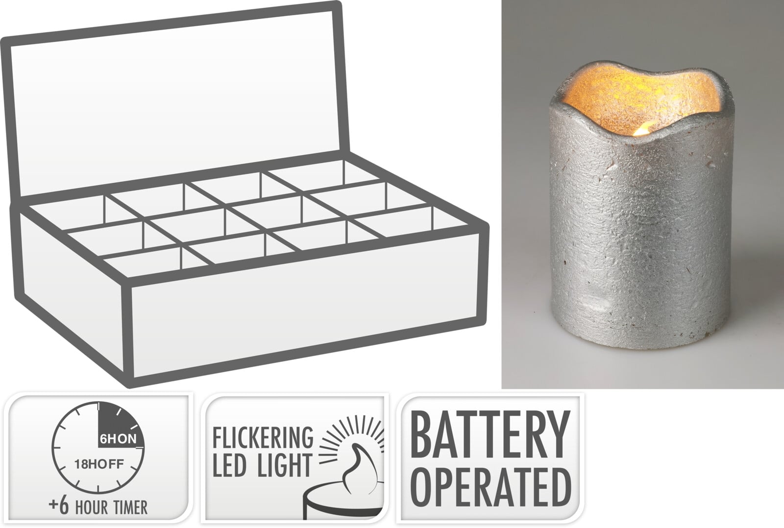 Коледна LED свещ ø 7 х 9 см сребърна