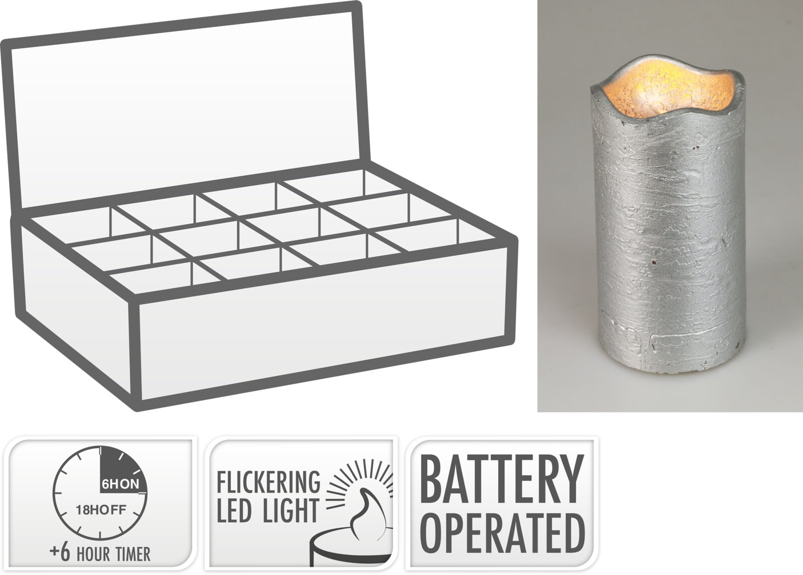 Коледна LED свещ ø 7 х 13 см сребро