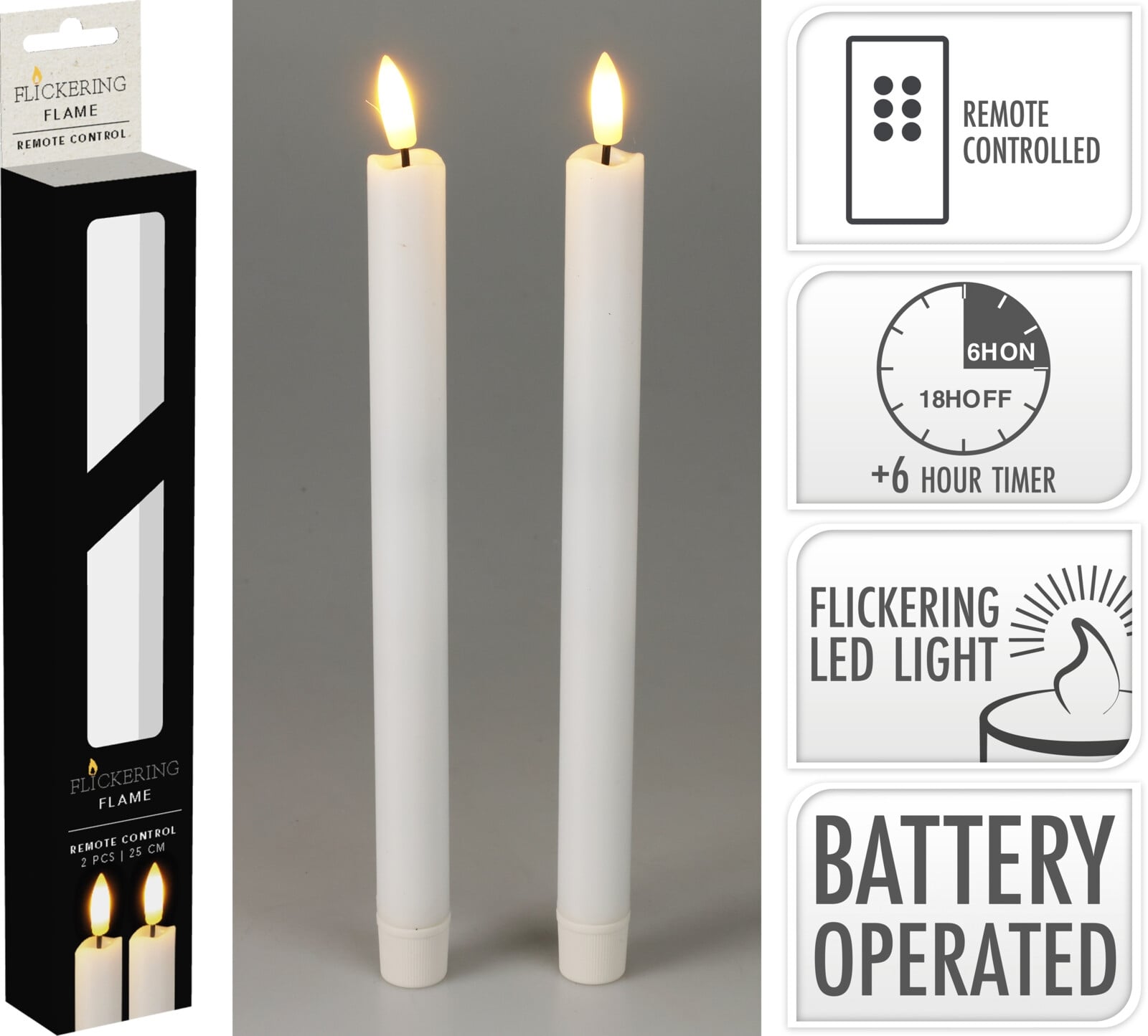 Комплект LED свещи конус 25 см 2 броя бели