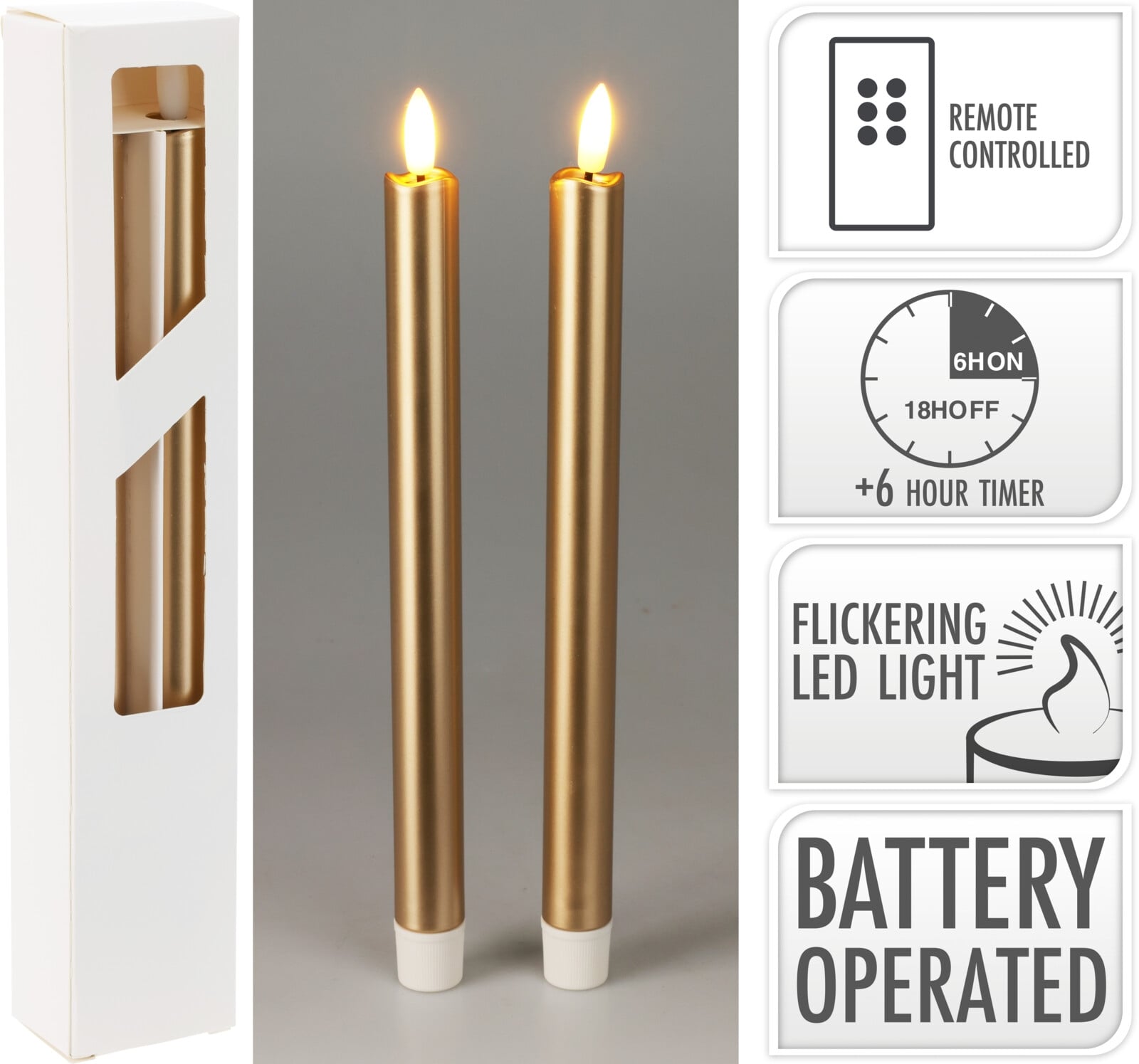 Комплект LED свещи конус 25 см 2 броя злато