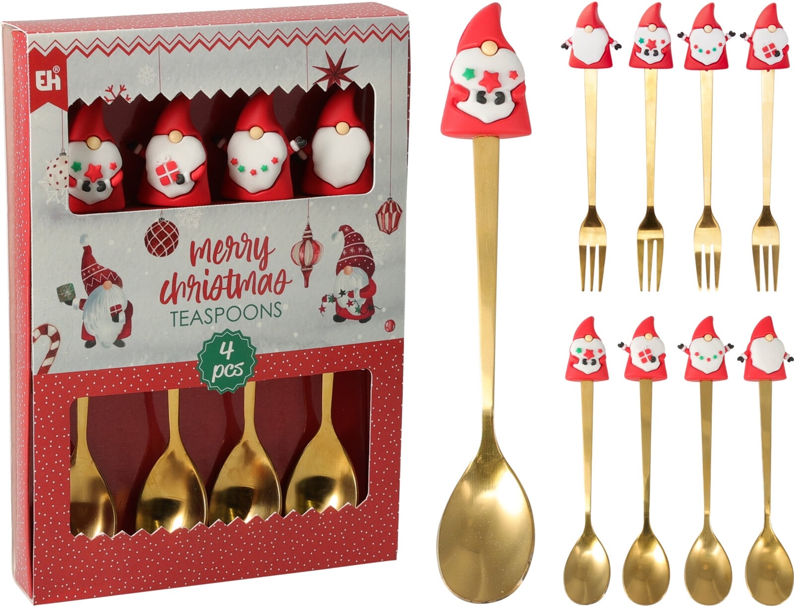 Коледен комплект прибори за десерт Gnome 4 части микс