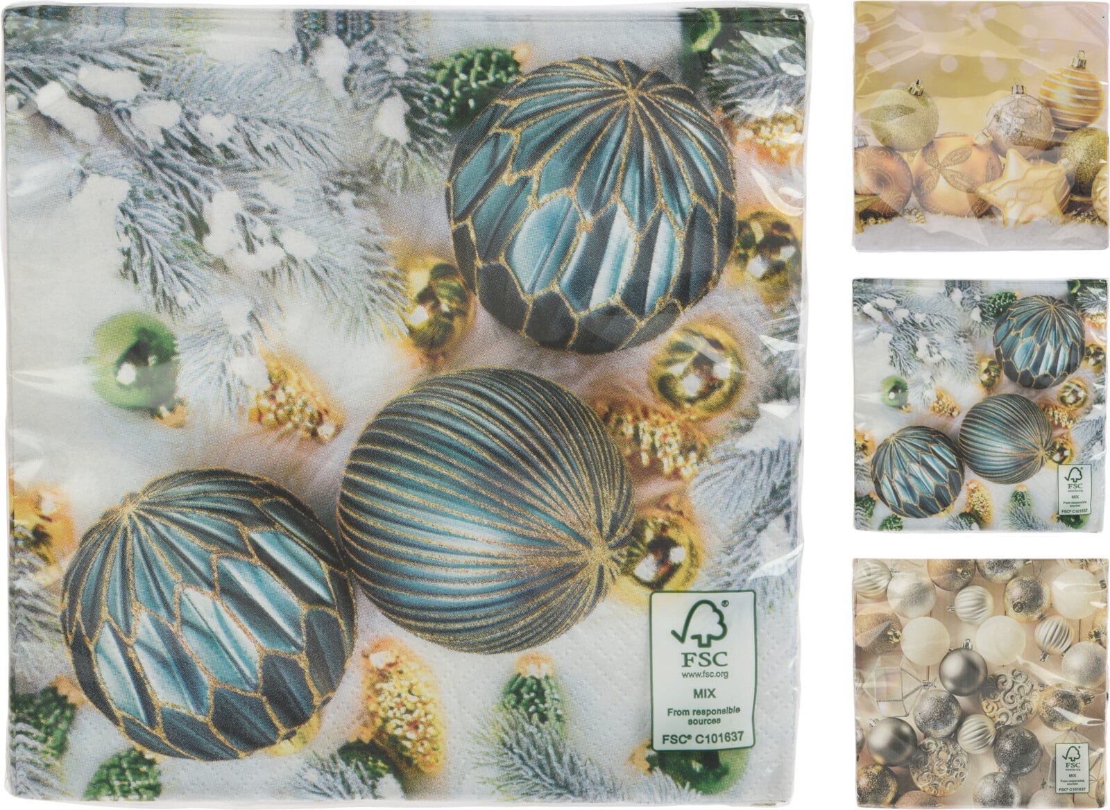 Коледни салфетки Balls 33 х 33 см микс 16 броя