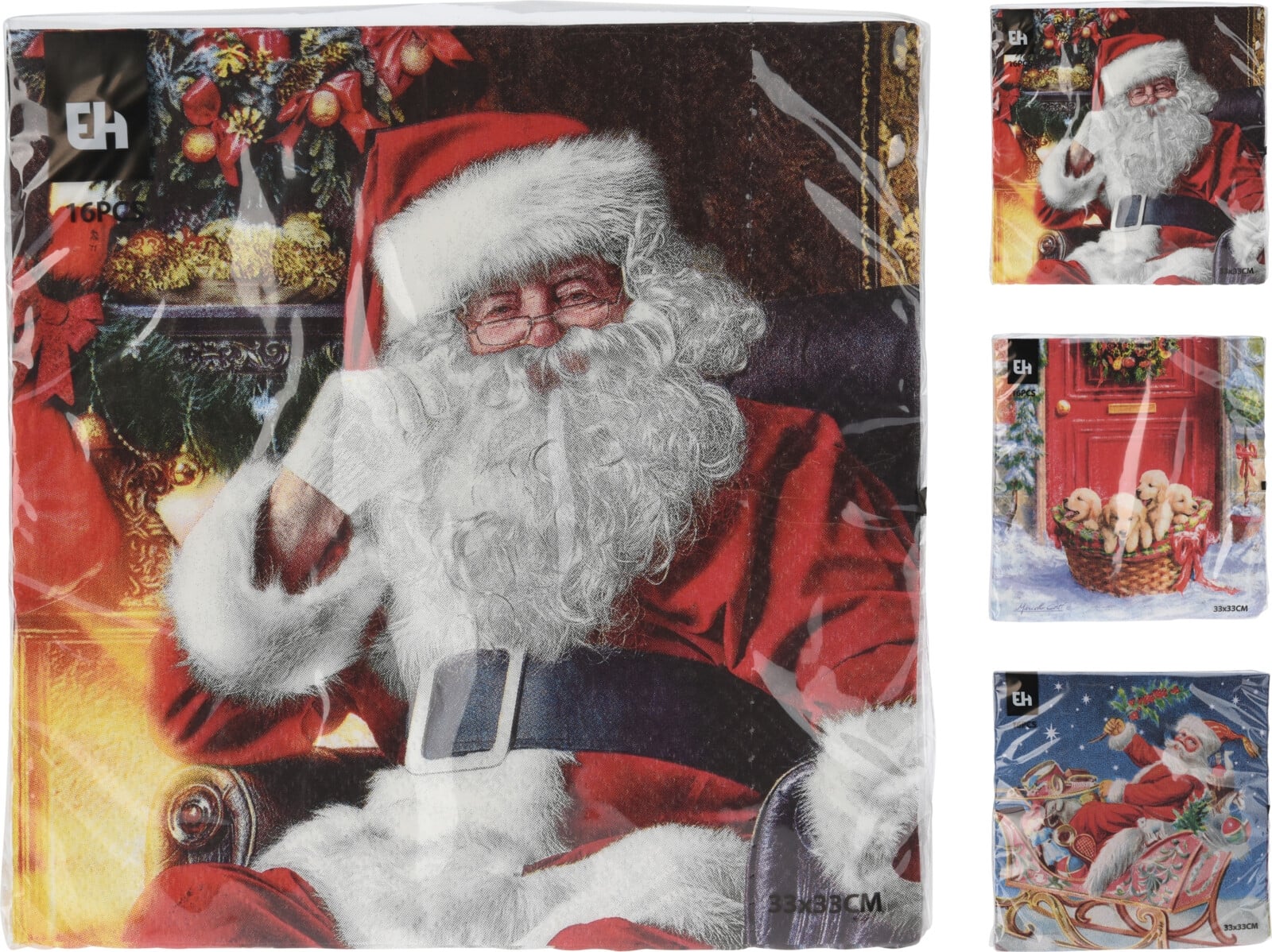 Коледни салфетки Santa 33 х 33 см микс 16 броя
