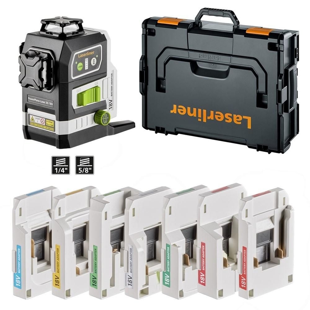 Линеен лазер Laserliner PowerPlane-Laser 3G Multi-18V 0,2мм/м + 7 адаптора