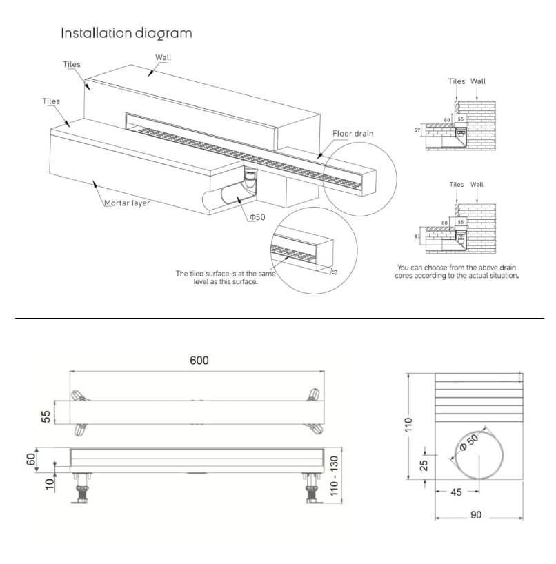 Стенен линеен сифон MAGdrain 600 мм JQ600V5-B