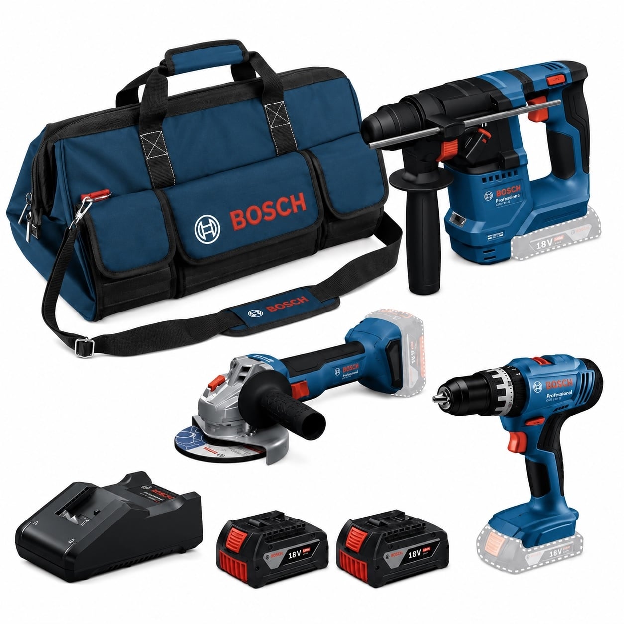 Комплект перфоратор, ъглошлайф и винтоверт Bosch GSB18V-25 GBH18V-18 GWS18V-8
