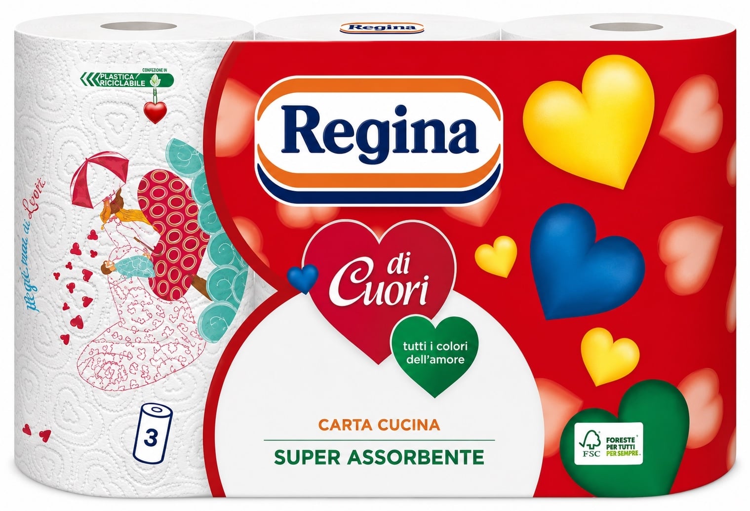 Кухненска двупластова хартия Regina Di Cuori / 3 ролки