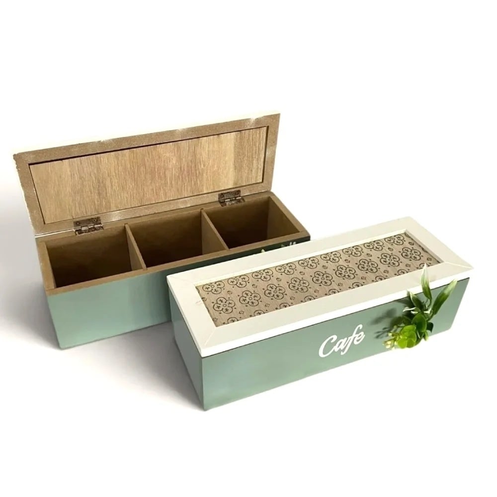 Дървена кутия за чай с прозрачен капак Green collection 40387 / 23.8х8.7х7см
