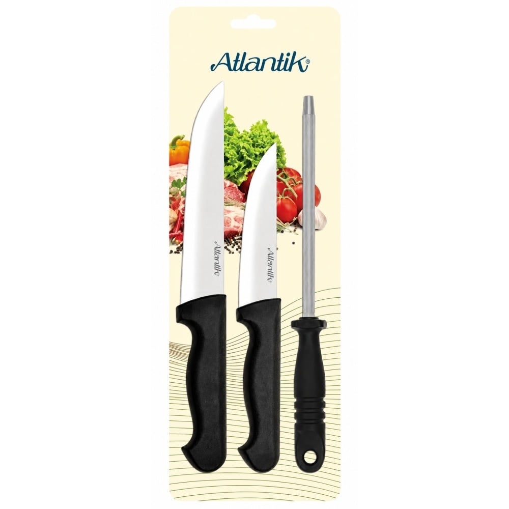 Комплект кухненски ножове и масат Atlantik 61057 / 12см / 18см / 18см
