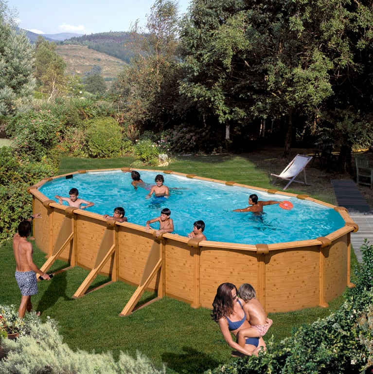 Басейн имитация на дърво с филтърна система / овал 730x375х120см