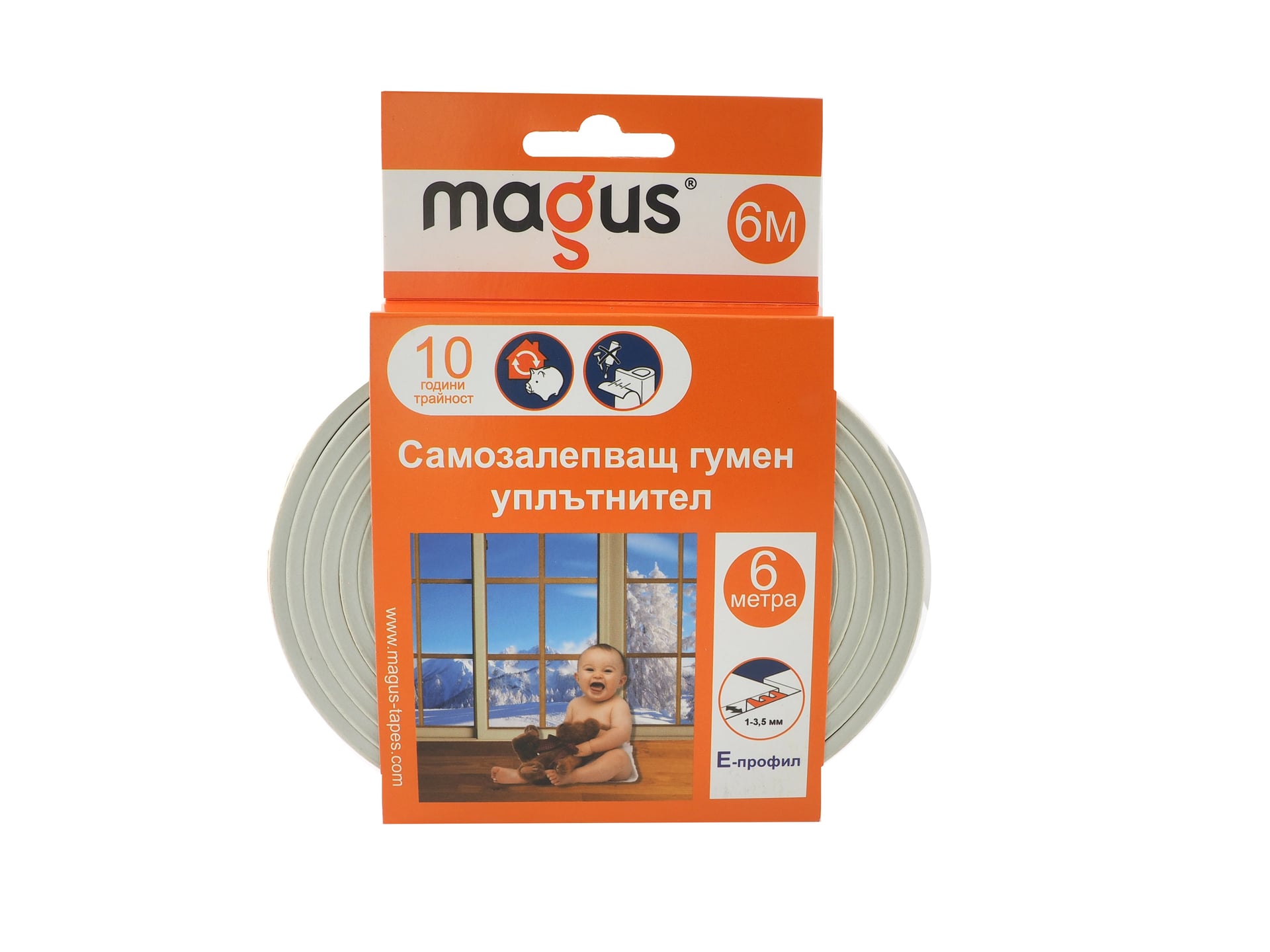 Magus E-profile rubber seal, white, 6 m