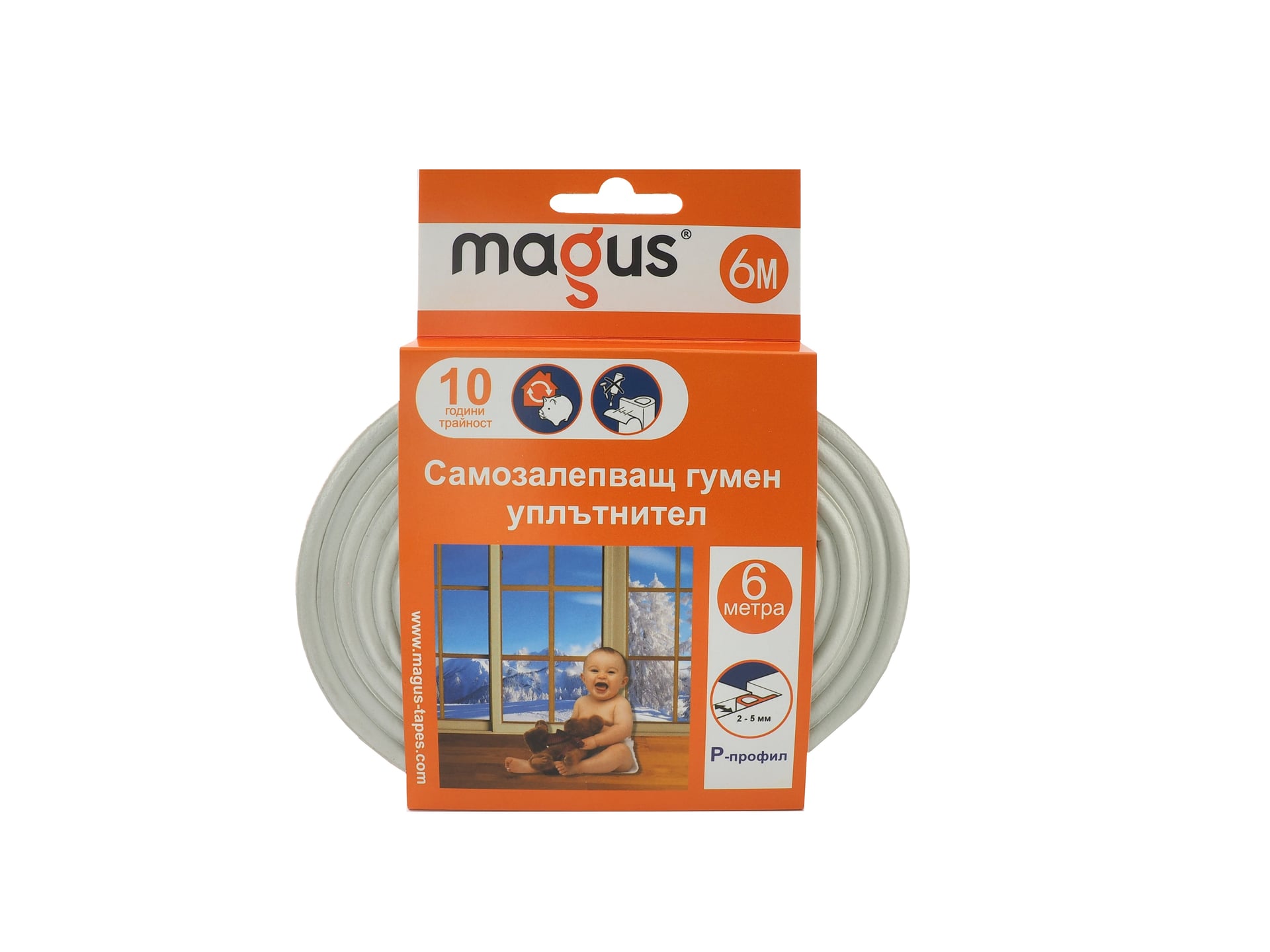 Гумовий ущільнювач Magus P-профіль, білий, 6 м