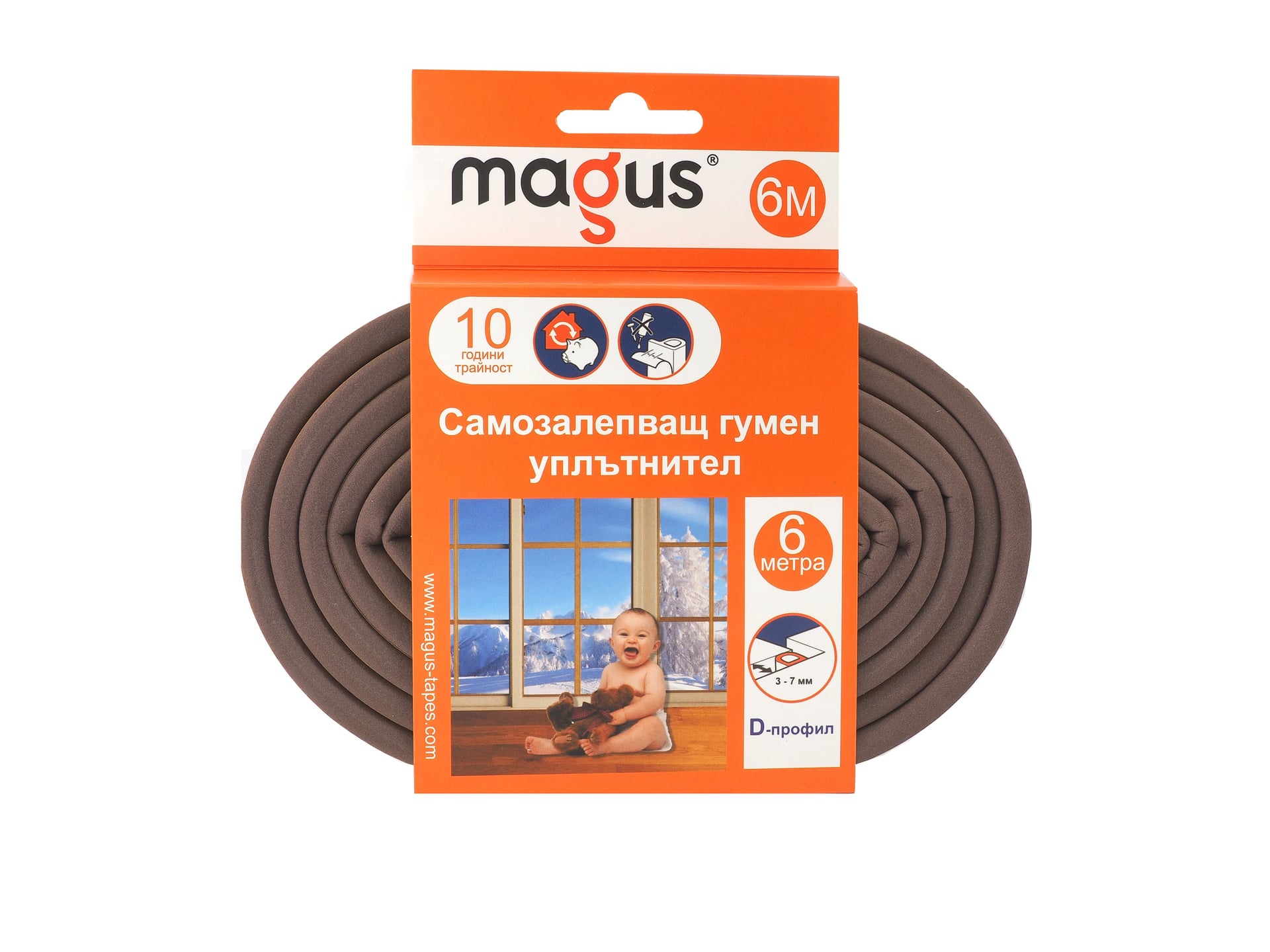 Гумен уплътнител Magus D-профил, кафяв, 6 м
