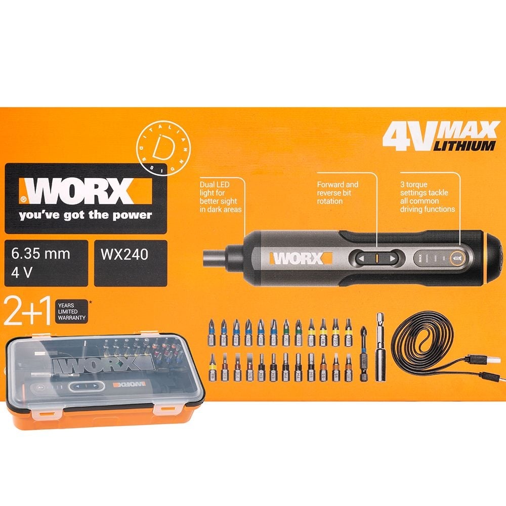 Aкумулаторна отвертка Worx WX240 / 4V 1,5Ah + аксесоари - PRAKTIS