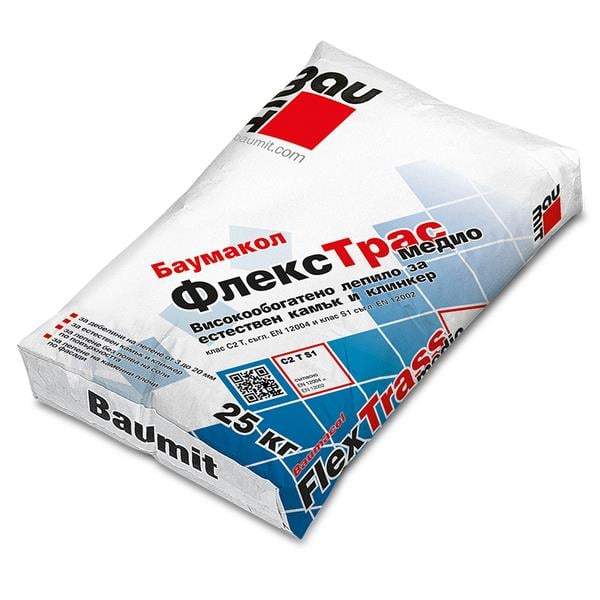 Еластичний клей для плитки та каменю Baumit Baumacol FlexTrass Medio, 25 кг